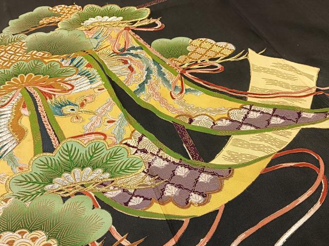 平和屋着物■豪華黒留袖 刺繍 松竹梅 鳳凰几帳文 金彩 正絹 逸品 BAAW9264hj