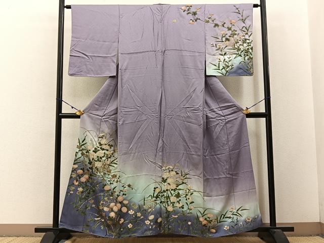 平和屋着物■訪問着 扇面菊文 暈し染め 金彩 正絹 逸品 BAAW9266hj