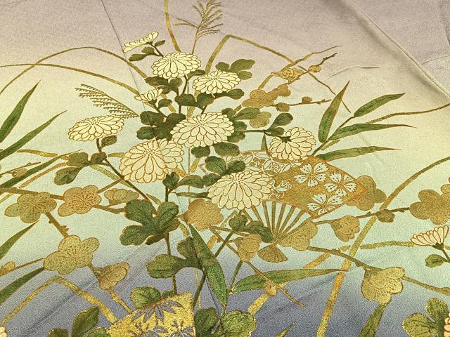 平和屋着物■訪問着 扇面菊文 暈し染め 金彩 正絹 逸品 BAAW9266hj