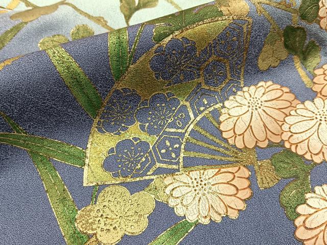 平和屋着物■訪問着 扇面菊文 暈し染め 金彩 正絹 逸品 BAAW9266hj