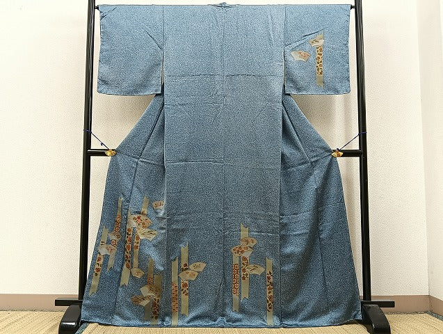 平和屋着物■訪問着 駒刺繍 地紙有職花文 たたき染め 金彩 正絹 逸品 未使用 BAAW9294hj