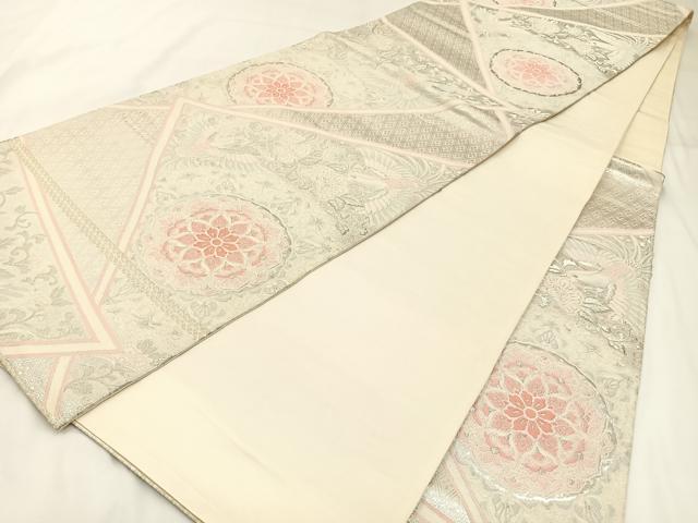 平和屋着物◎六通柄袋帯 宝相華 花喰い鳥 銀糸 正絹 逸品 BAAW9344hj