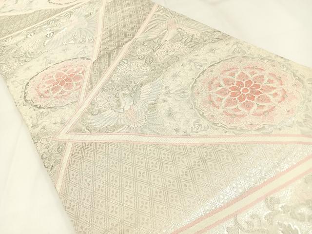 平和屋着物◎六通柄袋帯 宝相華 花喰い鳥 銀糸 正絹 逸品 BAAW9344hj