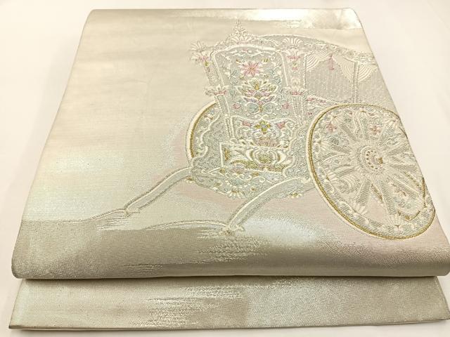 平和屋着物◎六通柄袋帯 唐織 御所車文 金銀糸 正絹 逸品 BAAW9345hj
