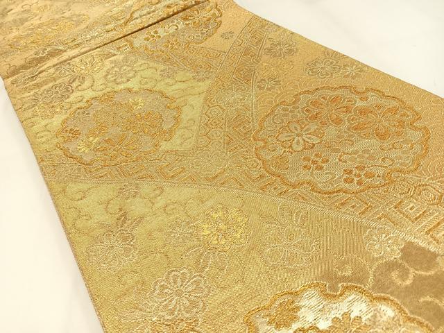平和屋着物◎六通柄袋帯 雪輪花文 金糸 正絹 逸品 BAAW9355hj