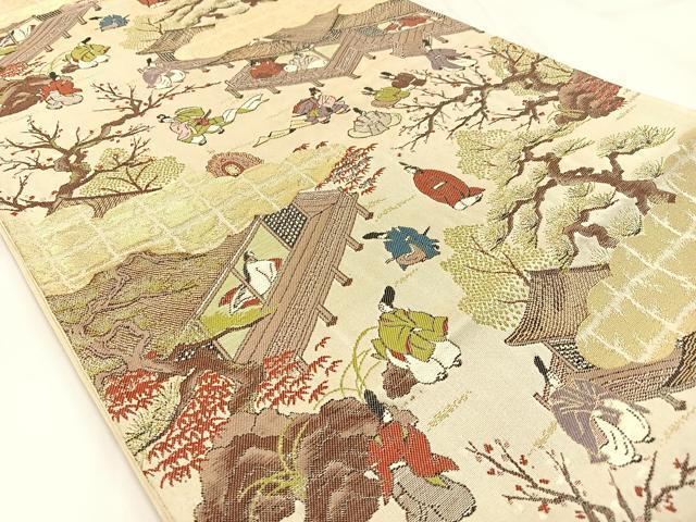 平和屋着物◎六通柄 京袋帯 平安人物文 金糸 正絹 逸品 BAAW9356hj