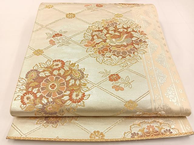 平和屋着物◎六通柄袋帯 唐織 鴛鴦花文 金銀糸 正絹 逸品 BAAW9368hj