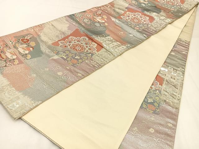 平和屋着物◎西陣の名門織元 いづくら謹製 六通柄袋帯 唐織 破れ色紙花鳥文 金銀糸 正絹 逸品 BAAW9369hj