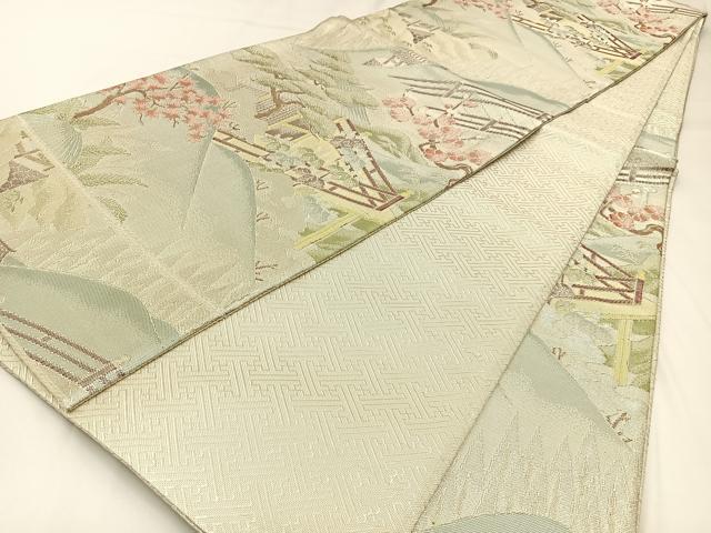 平和屋着物◎本泊佐賀錦 六通柄袋帯 松竹梅 風景文 金銀糸 正絹 逸品 BAAW9377hj