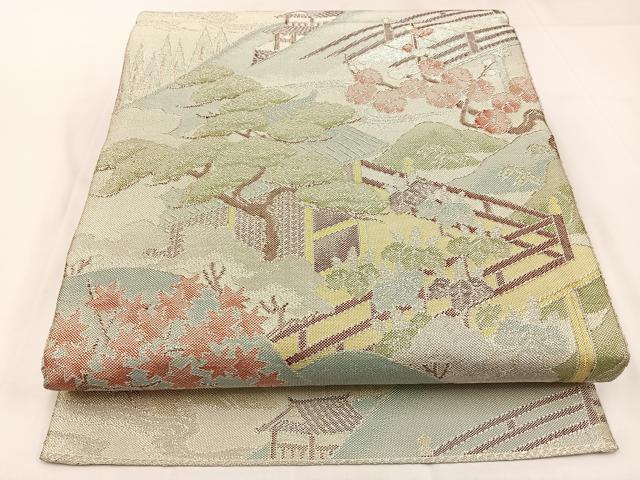 平和屋着物◎本泊佐賀錦 六通柄袋帯 松竹梅 風景文 金銀糸 正絹 逸品 BAAW9377hj