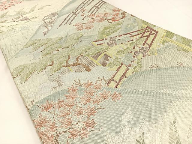 平和屋着物◎本泊佐賀錦 六通柄袋帯 松竹梅 風景文 金銀糸 正絹 逸品 BAAW9377hj
