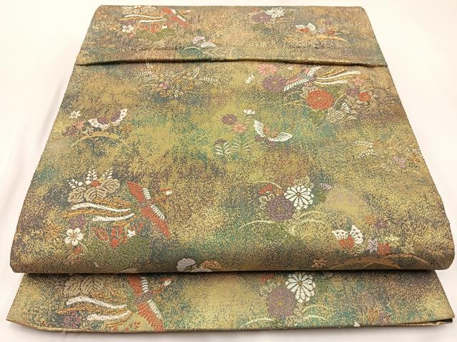 平和屋着物◎六通柄袋帯 唐織 鳳凰花蝶文 金糸 引箔 正絹 逸品 BAAW9378hj