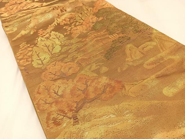 平和屋着物◎西陣 六通柄袋帯 金閣寺 金糸 証紙付き 正絹 逸品 未使用 BAAW9383hj