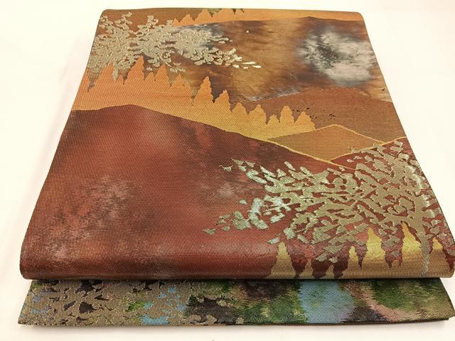 平和屋着物◎六通柄袋帯 重ね山風景文 金糸 引箔 正絹 逸品 BAAW9384hj