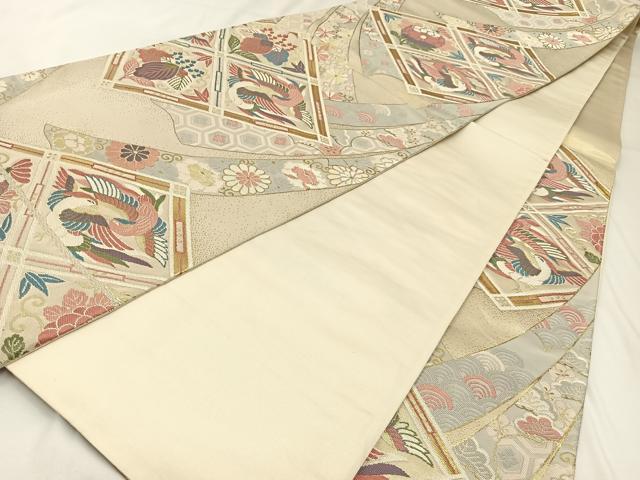 平和屋着物◎六通柄袋帯 唐織 花鳥文 金銀糸 正絹 逸品 BAAW9393hj