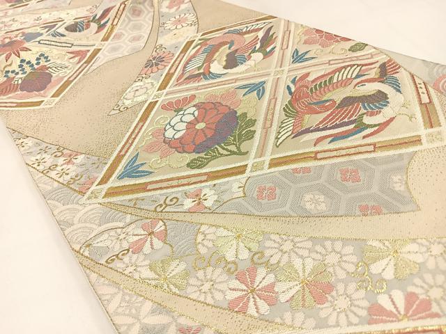 平和屋着物◎六通柄袋帯 唐織 花鳥文 金銀糸 正絹 逸品 BAAW9393hj