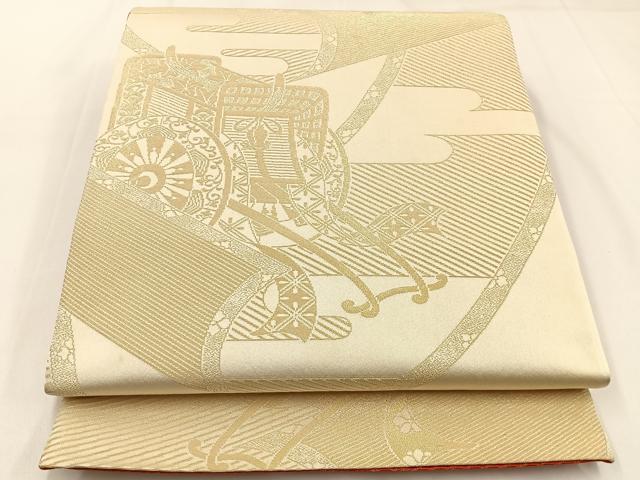 平和屋着物◎両面 全通柄袋帯 源氏物語 金糸 正絹 逸品 BAAW9407hj