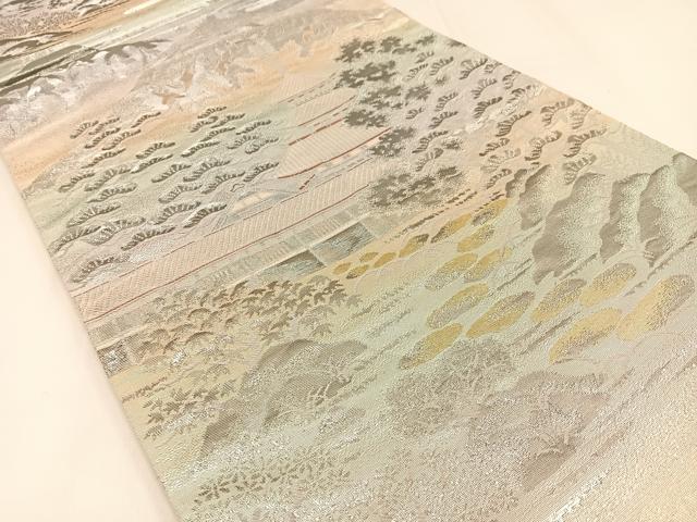 平和屋着物◎六通柄袋帯 風景文 錦プラチナ箔 正絹 逸品 BAAW9409hj
