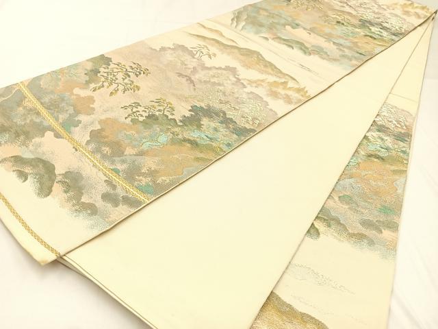平和屋着物◎西陣 六通柄 本袋帯 風景文 金糸 正絹 逸品 BAAW9418hj