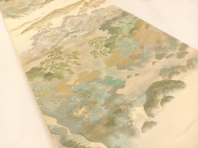 平和屋着物◎西陣 六通柄 本袋帯 風景文 金糸 正絹 逸品 BAAW9418hj