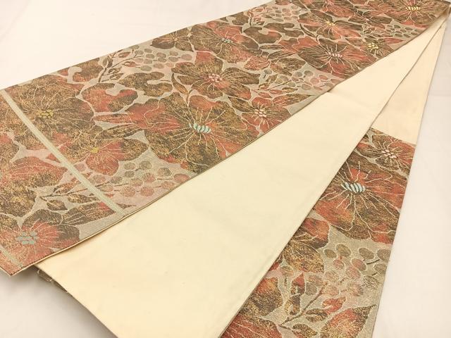 平和屋着物◎六通柄袋帯 草花文 金銀糸 引箔 正絹 逸品 BAAW9420hj