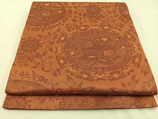 平和屋着物◎六通柄袋帯 更紗花文 正絹 逸品 BAAW9422hj