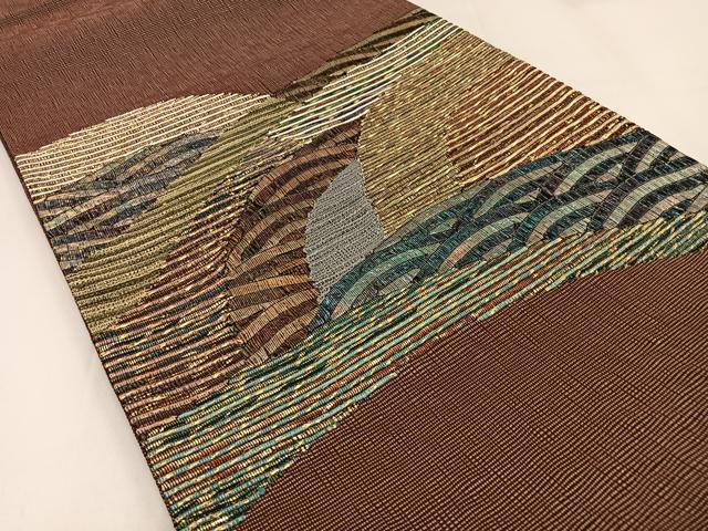 平和屋着物▽太鼓柄袋帯 スリーシーズン 春夏秋 遠山文 金糸 正絹 逸品 未使用 BAAW9423hj