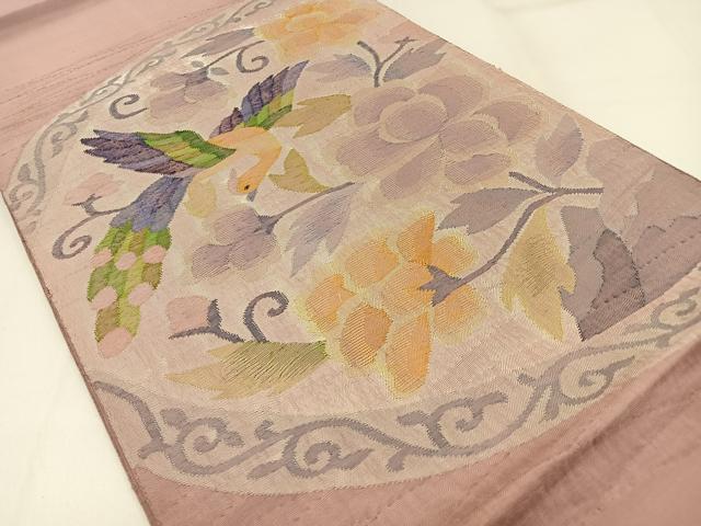 平和屋着物◎太鼓柄袋帯 すくい織 花鳥文 正絹 逸品 BAAW9424hj