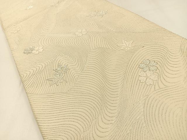 平和屋着物◎六通柄袋帯 唐織 桜楓文 銀糸 正絹 逸品 BAAW9427hj