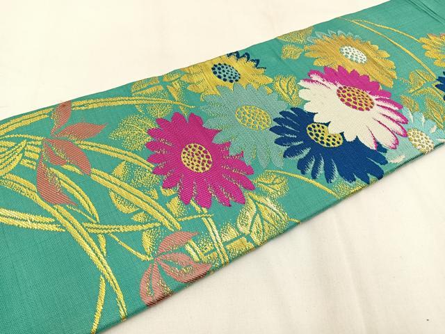 平和屋着物◎アンティーク 大正ロマン 九寸名古屋帯 菊 金糸 正絹 逸品 BAAW9432hj