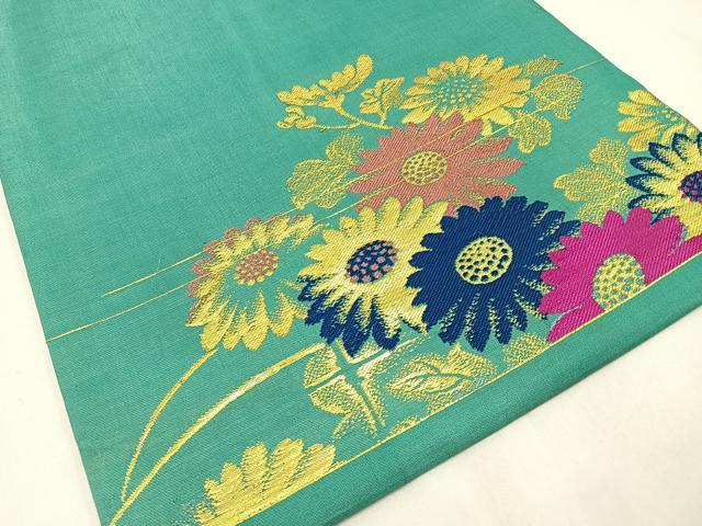 平和屋着物◎アンティーク 大正ロマン 九寸名古屋帯 菊 金糸 正絹 逸品 BAAW9432hj