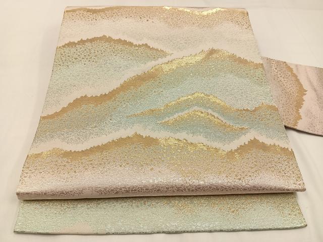 平和屋着物◎九寸名古屋帯 重ね山文 金銀糸 正絹 逸品 BAAW9436hj