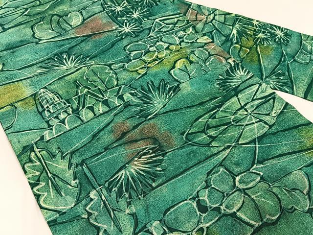平和屋着物◎全通柄九寸名古屋帯 ろうけつ染め 風景文 正絹 逸品 BAAW9437hj