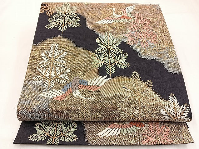 平和屋着物◎六通柄袋帯 唐織 飛鶴文 金糸 正絹 逸品 BAAW9447hj