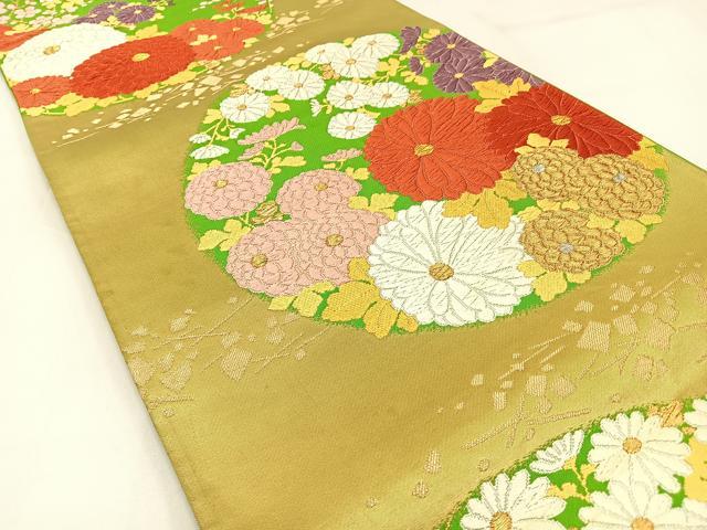 平和屋着物◎六通柄袋帯 唐織 菊 金糸 正絹 逸品 BAAW9453hj