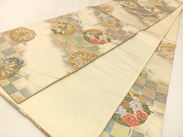 平和屋着物◎六通柄袋帯 唐織 源氏車花文 金糸 正絹 逸品 BAAW9461hj