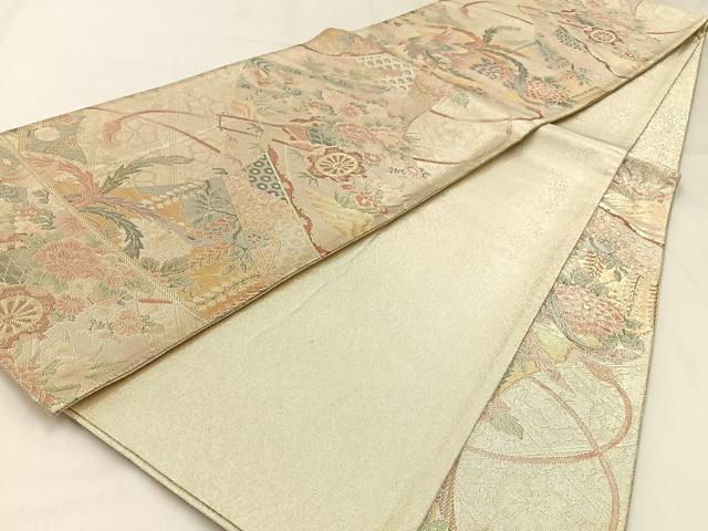 平和屋着物◎900織特選佐賀錦 六通柄袋帯 鳳凰几帳花文 金糸 正絹 逸品 BAAW9463hj