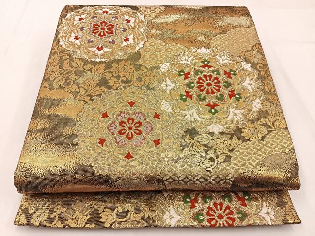 平和屋着物◎佐賀錦 六通柄袋帯 唐織 正倉院花文 金糸 正絹 逸品 未使用 BAAW9467hj