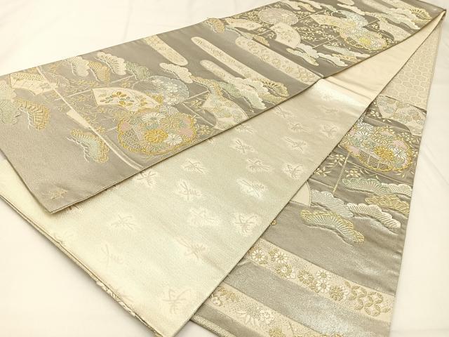平和屋着物◎六通柄袋帯 唐織 福寿 プラチナ箔 正絹 逸品 BAAW9477hj