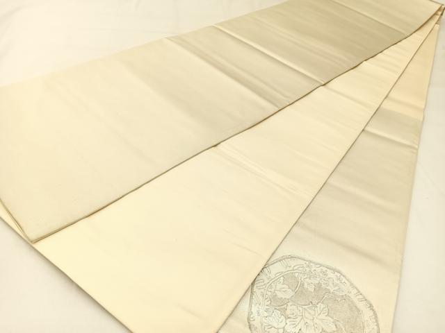 平和屋着物◎太鼓柄袋帯 草花文 銀糸 正絹 逸品 BAAW9483hj