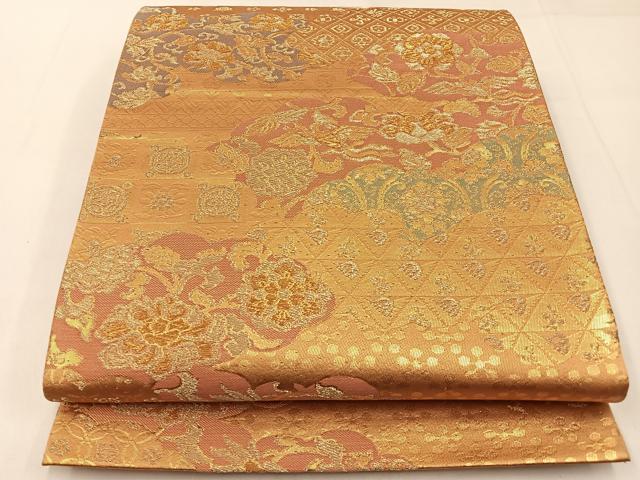 平和屋着物◎六通柄袋帯 鳳凰雲取有職花文 金糸 正絹 逸品 BAAW9492hj