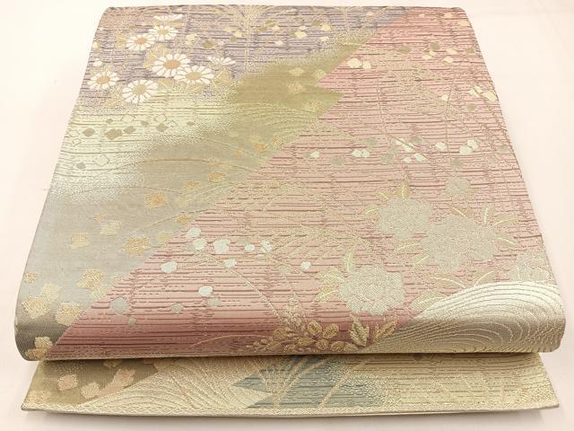 平和屋着物◎六通柄袋帯 箔散らし草花文 金銀糸 正絹 逸品 BAAW9498hj