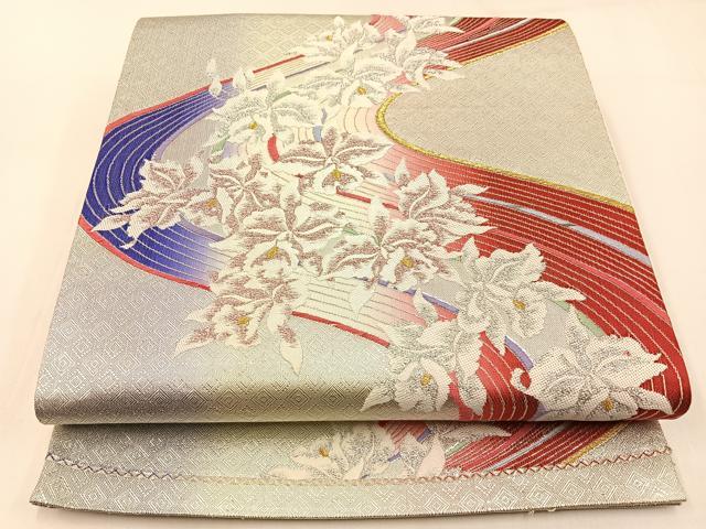 平和屋着物◎六通柄袋帯 唐織 カトレア 金銀糸 正絹 逸品 BAAW9510hj