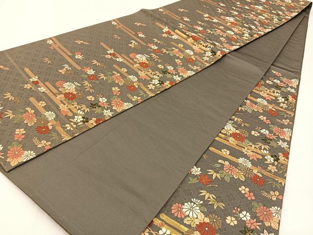 平和屋着物◎六通柄袋帯 唐織 エ霞花文 金糸 正絹 逸品 BAAW9511hj