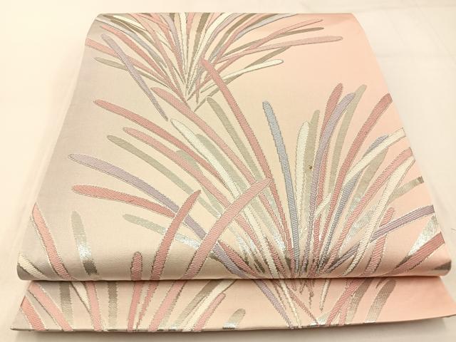 平和屋着物◎六通柄袋帯 唐織 草葉文 銀糸 正絹 逸品 BAAW9516hj
