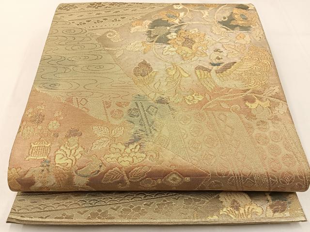 平和屋着物◎六通柄袋帯 鳳凰 狩猟文 金銀糸 引箔 正絹 逸品 BAAW9519hj
