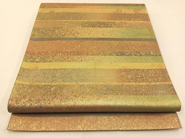 平和屋着物◎六通柄袋帯 横段文 金糸 引箔 正絹 逸品 BAAW9524hj