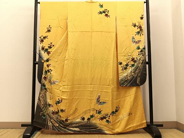 平和屋着物■豪華振袖 束ね熨斗花蝶文 暈し染め 金銀彩 正絹 逸品 BAAW9536hj