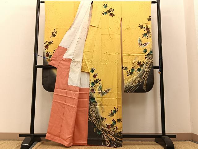 平和屋着物■豪華振袖 束ね熨斗花蝶文 暈し染め 金銀彩 正絹 逸品 BAAW9536hj