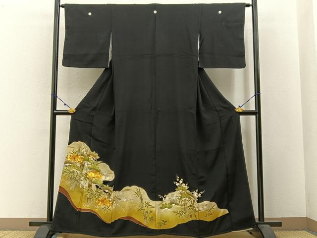 平和屋着物■豪華黒留袖 駒刺繍 松竹梅 金彩 正絹 逸品 BAAW9547hj